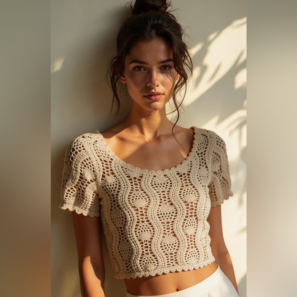 Jessica Simpson Crochet Lace Crop Top with Cami in Cream Size XS NWOT